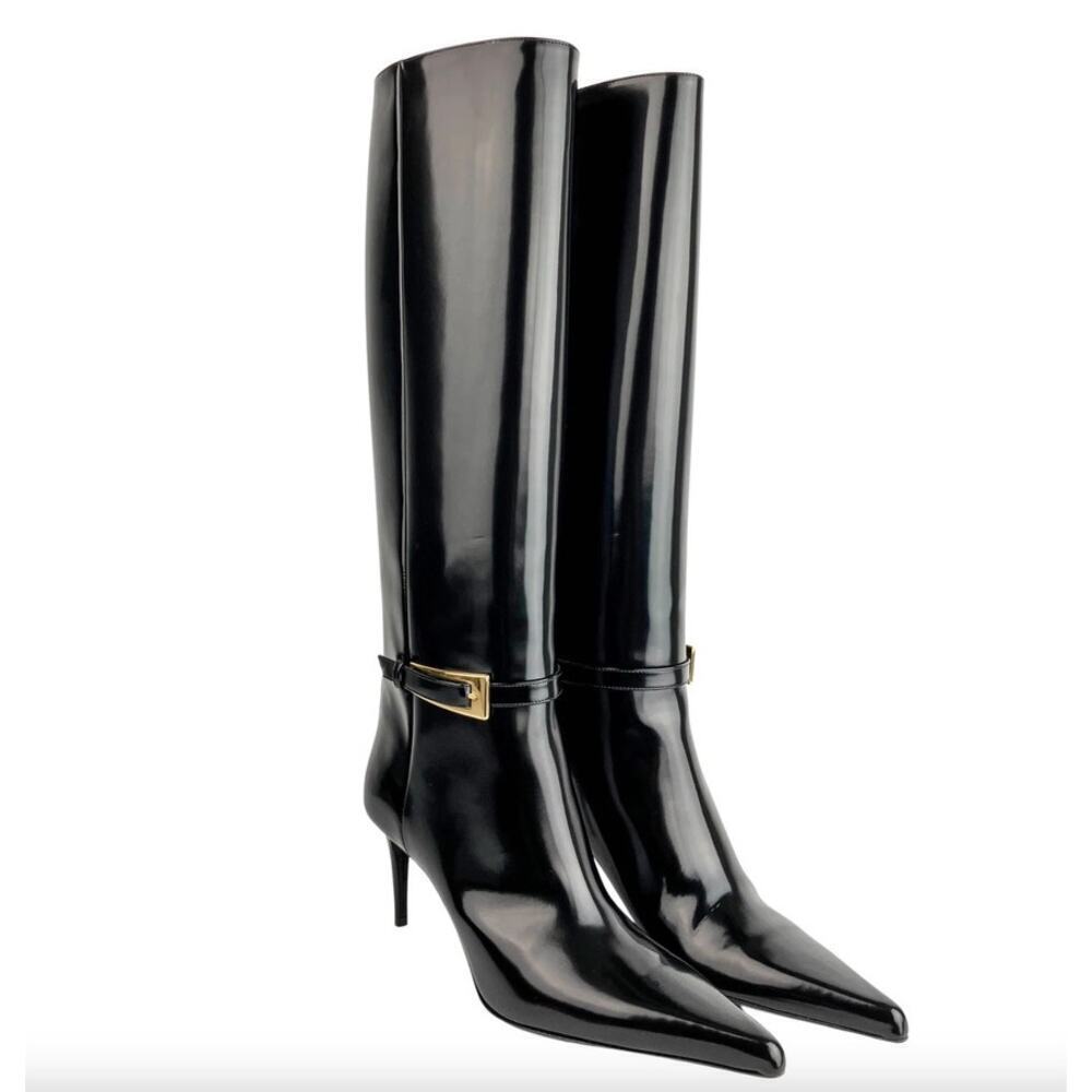 Saint Laurent Lee 70mm Patent Leather Buckle Boot Sz 38.5 - Picture 3 of 5